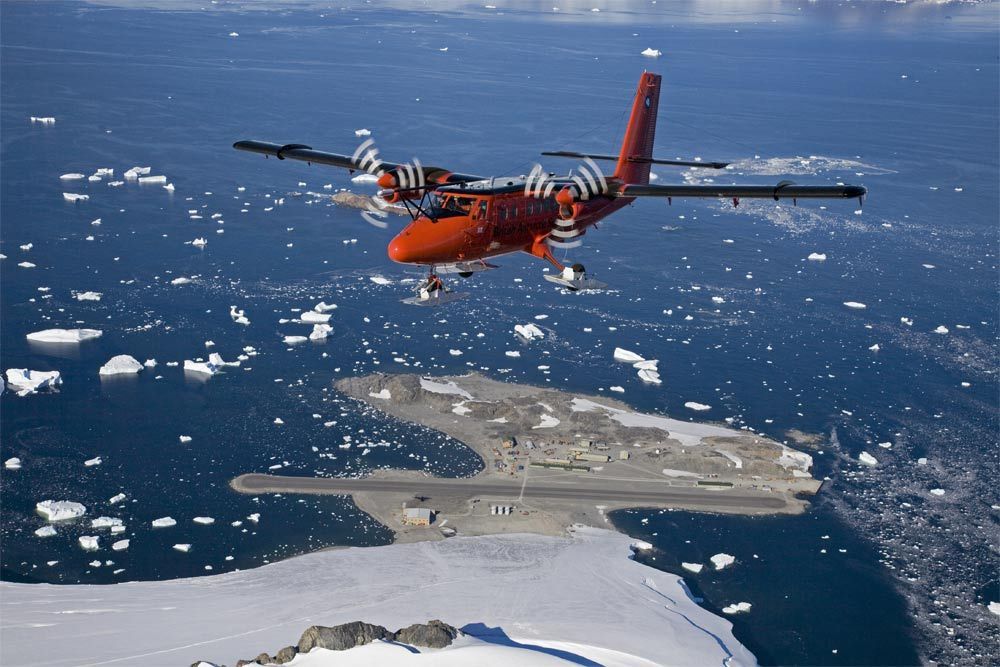 Ski plane over sea ice