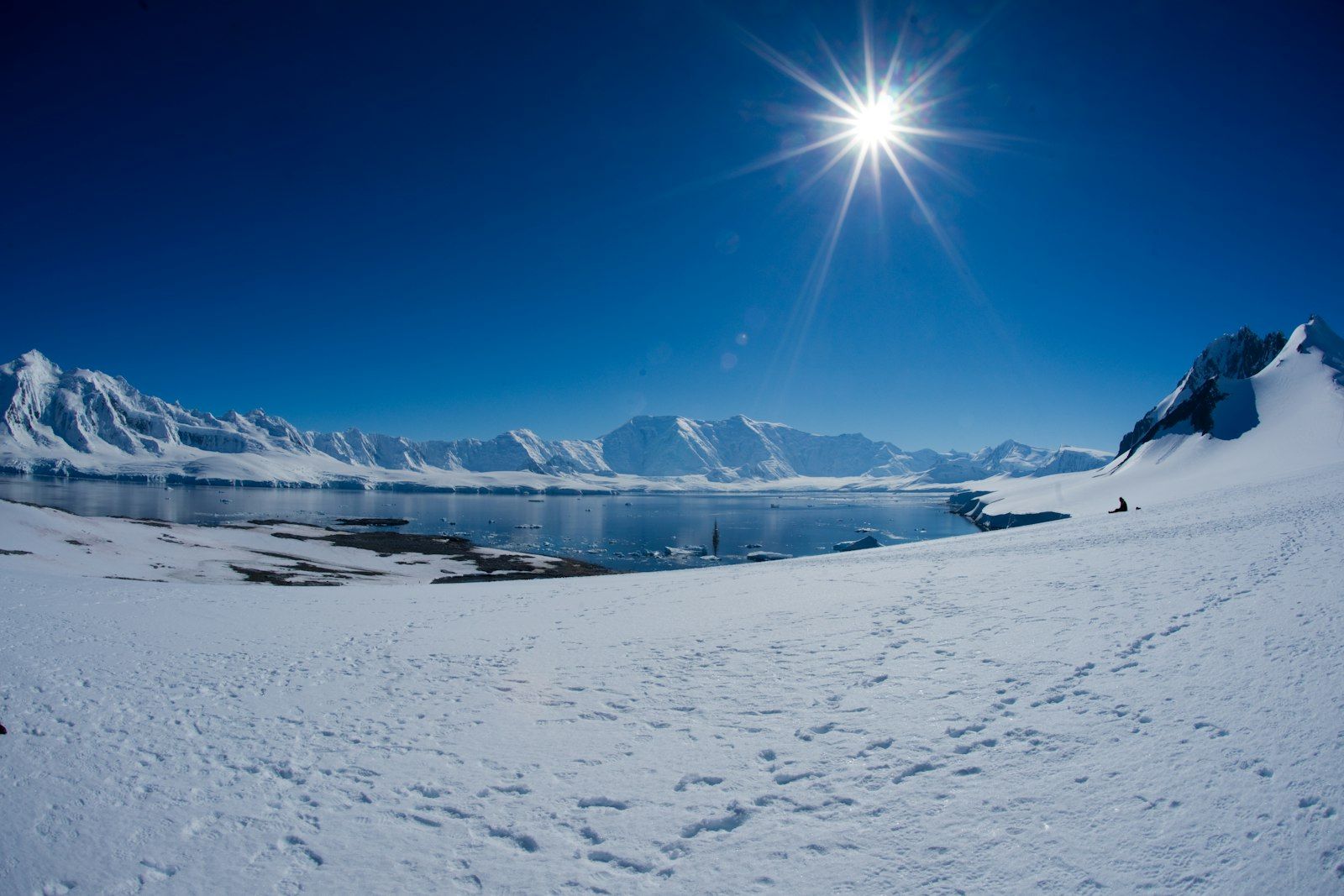 Low sun over a snowfield