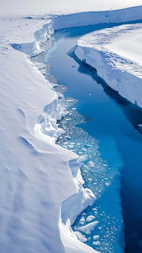 Meltwater channel cutting through snow