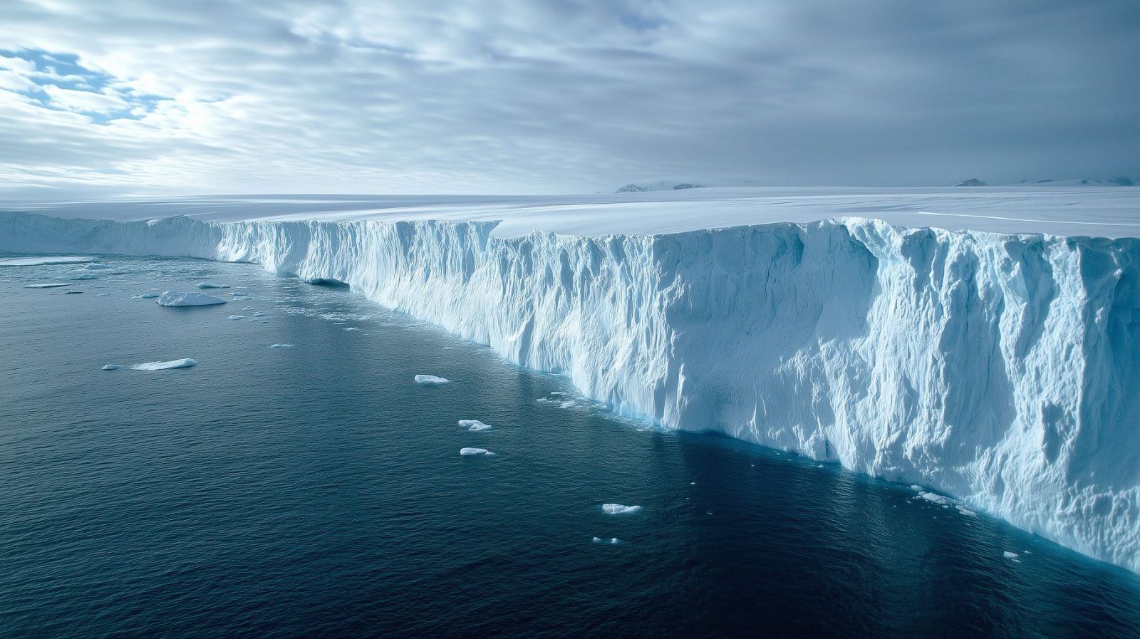 Ice shelf front above dark water