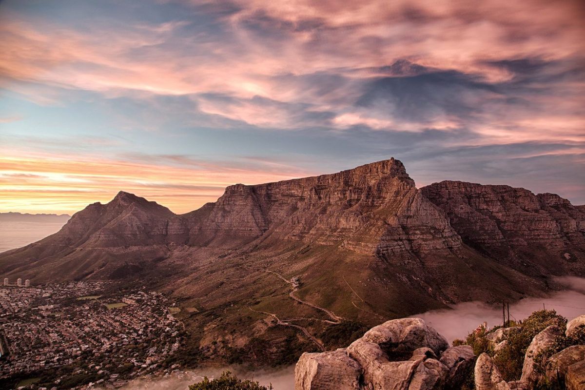 Table Mountain at dusk over the city