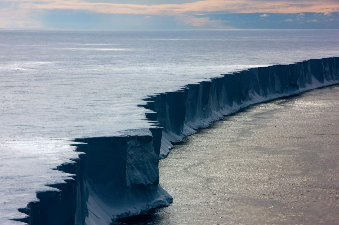 Aerial view of an ice shelf front