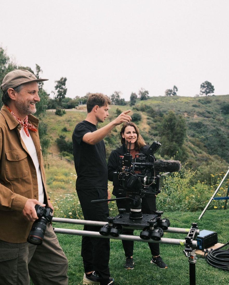 Crew outdoors with a camera slider