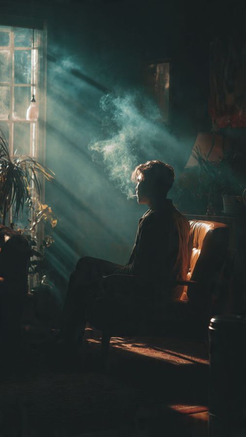 Figure in a smoky room lit through a window