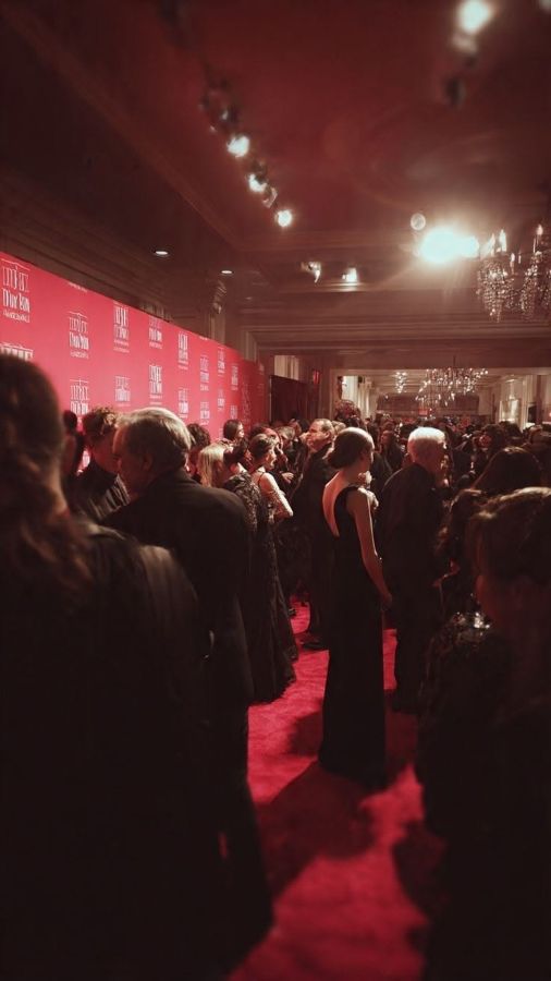 Guests walking a red carpet corridor