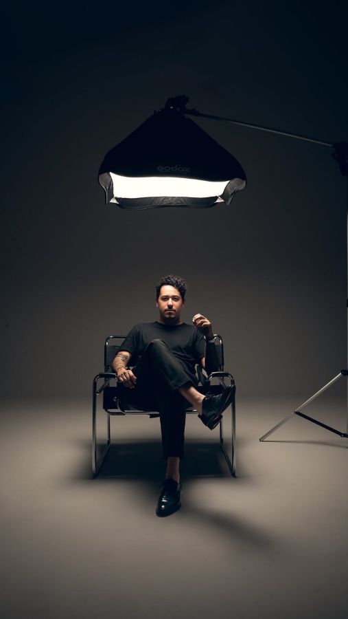 Interview chair under a single studio light