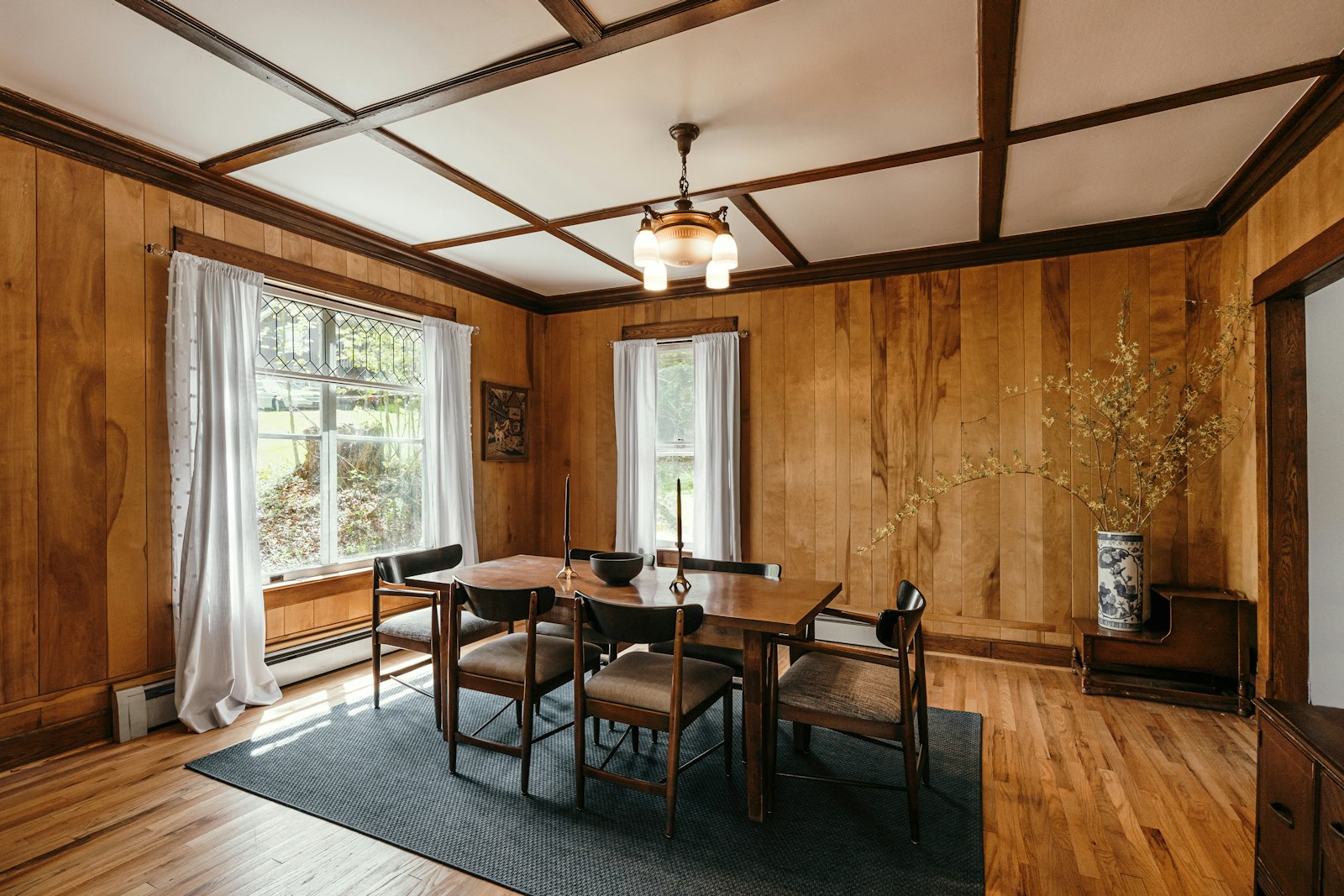 Wood-paneled dining room