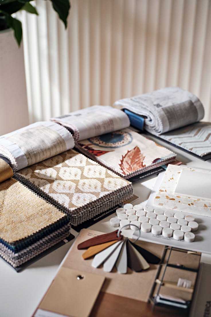 Upholstery sample books and tiles