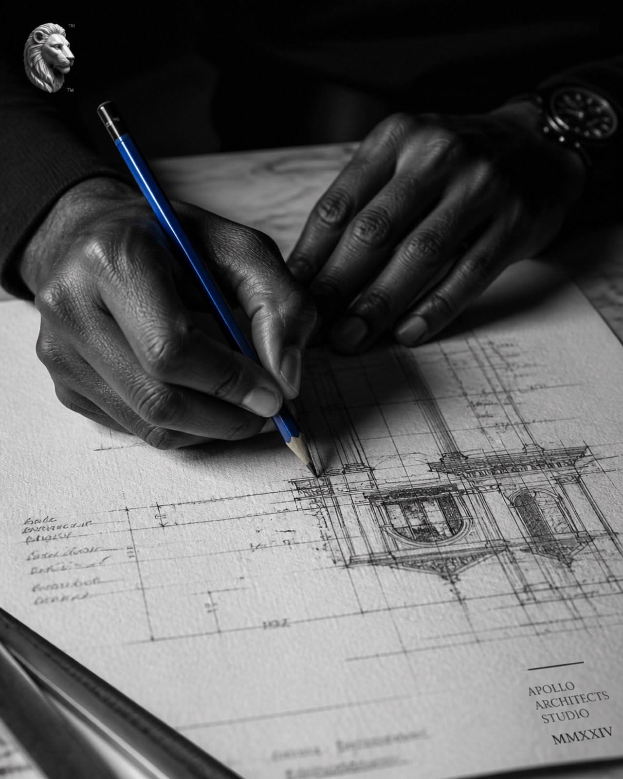 Pencil over an elevation drawing