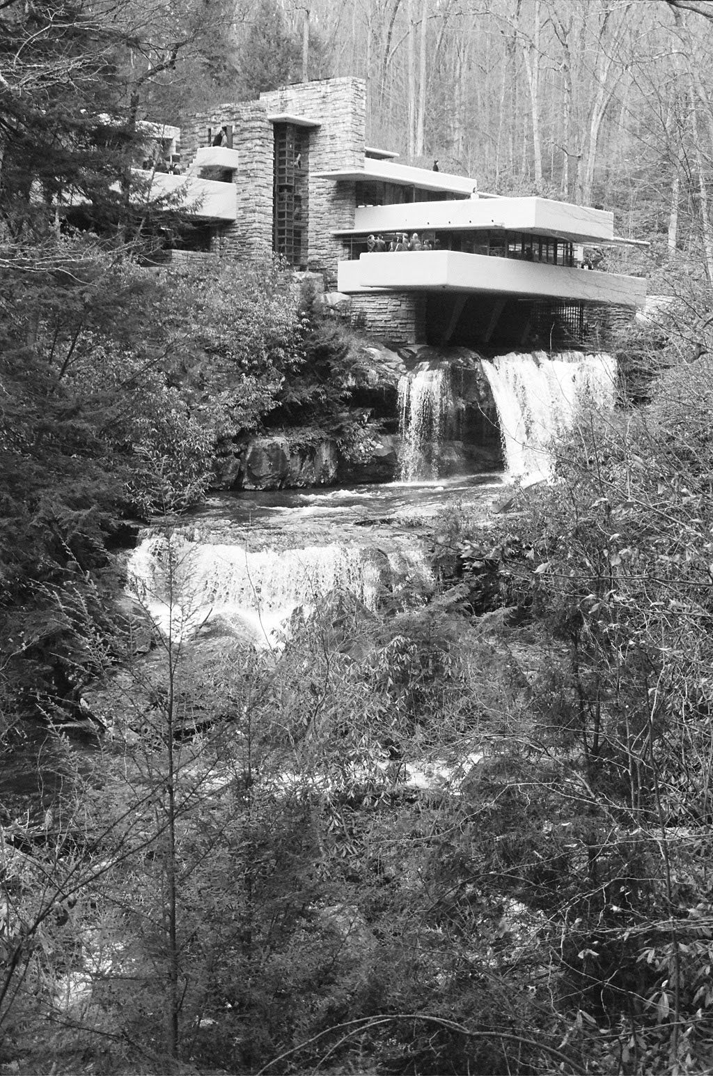 Fallingwater over Bear Run in winter
