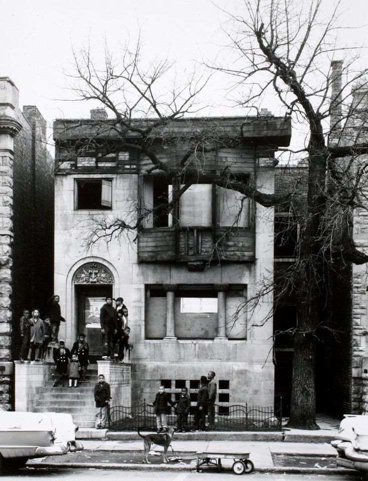 Stone row house in winter