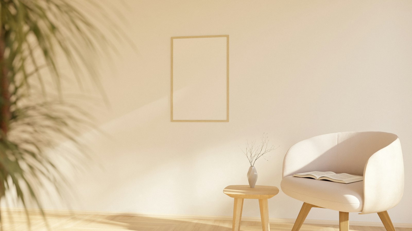Pale room with a framed print and a chair