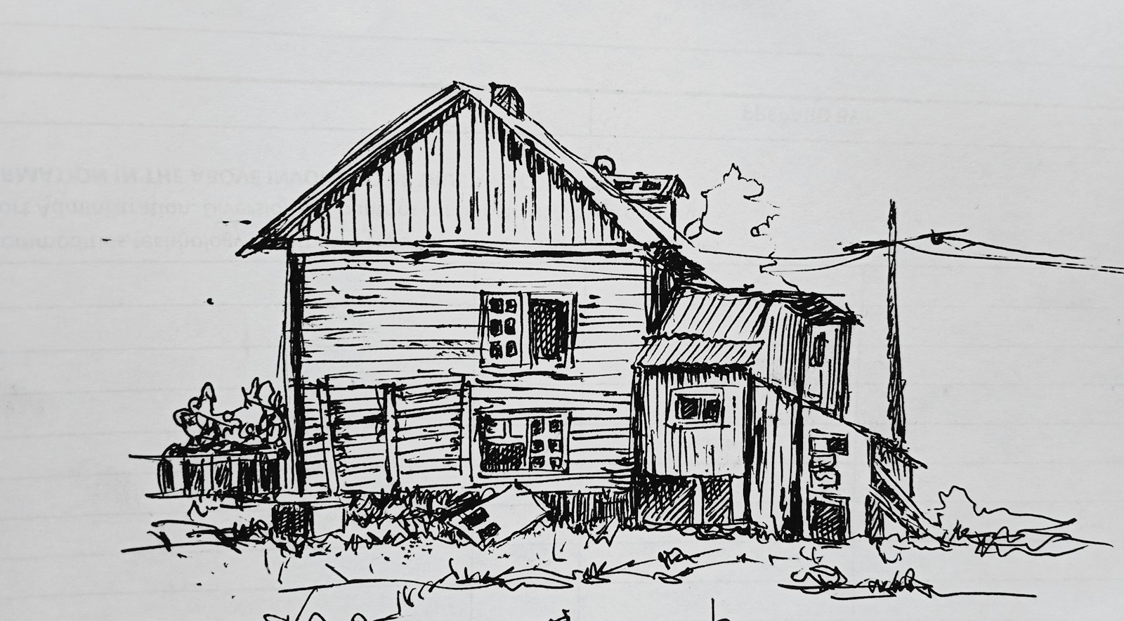 Pencil sketch of a timber house