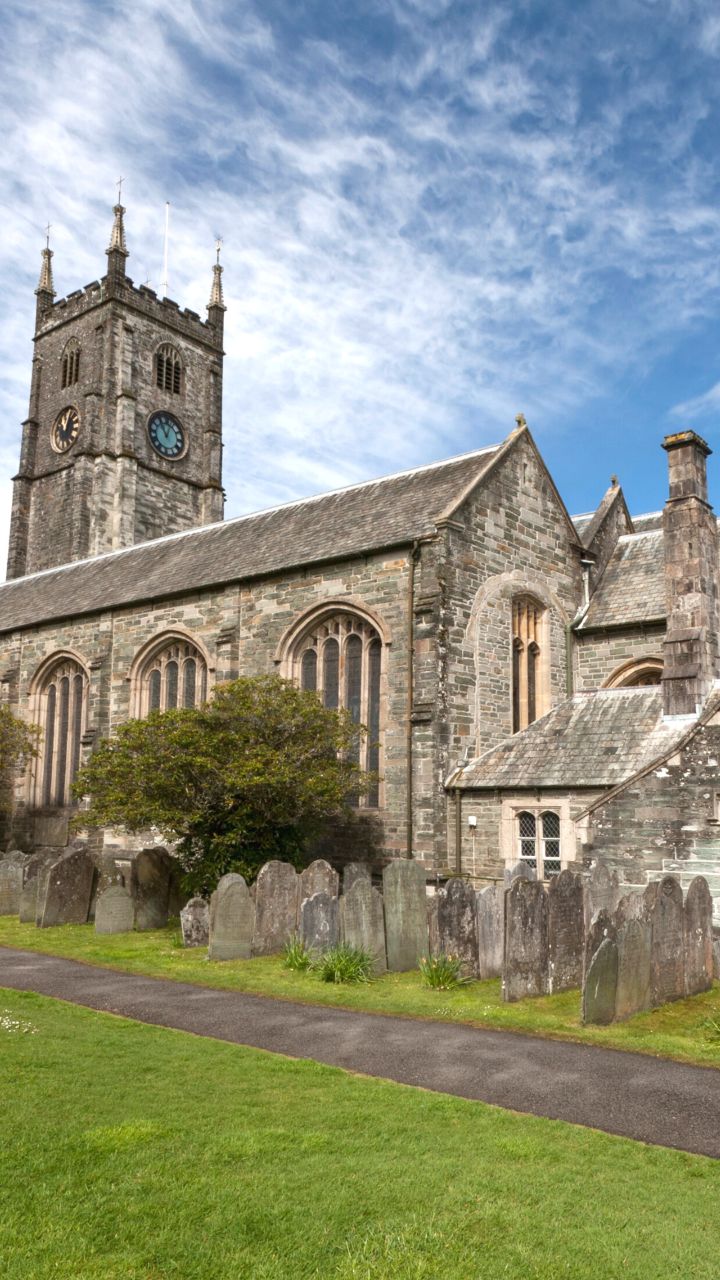 A west tower and nave, churchyard path