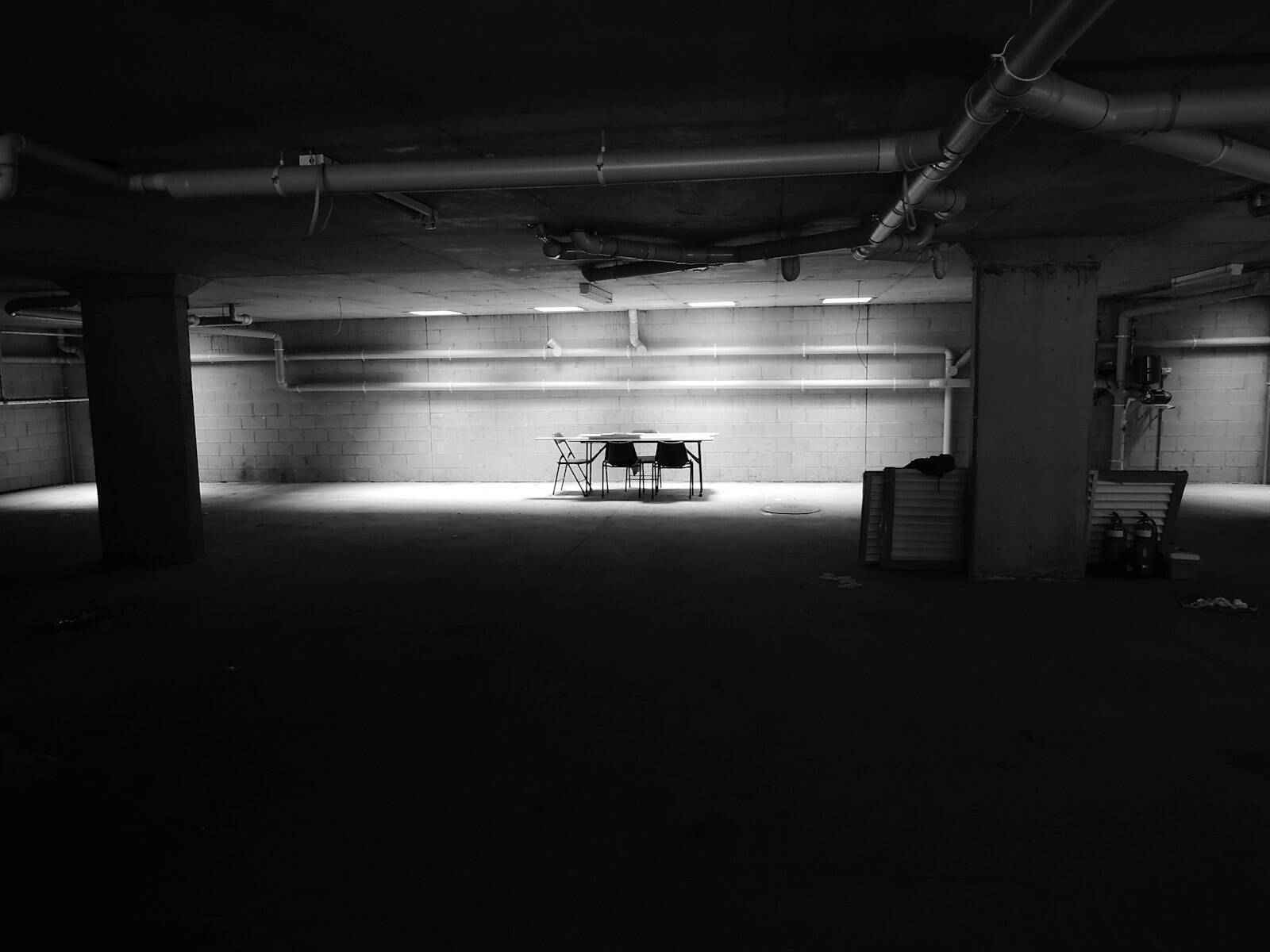 Workshop bay under a single light