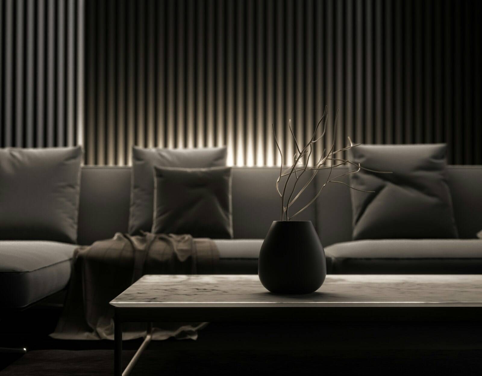Client lounge with sofa and coffee table
