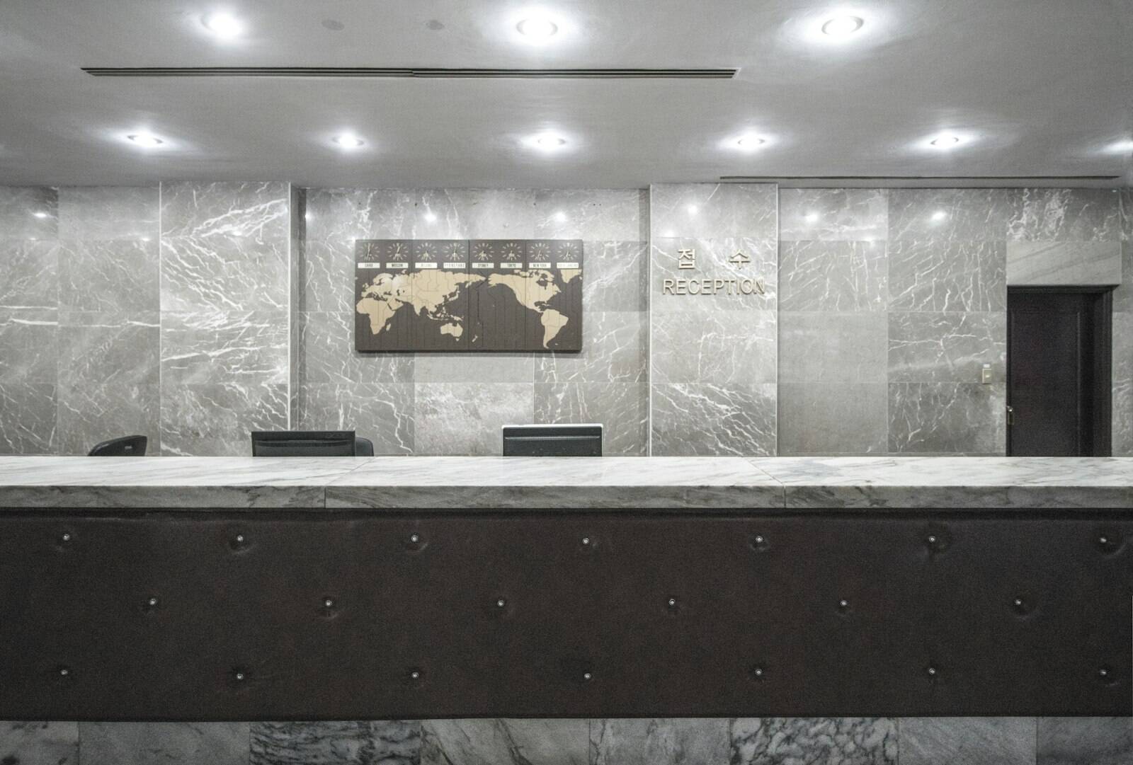 Grey marble reception desk